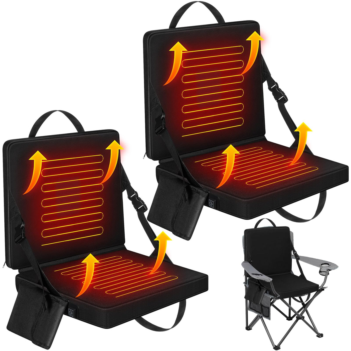 2 Pcs Portable Foldable Heated Seat Cushion USB Powered 3 Mode Adjustable Pad with Pocket X4317