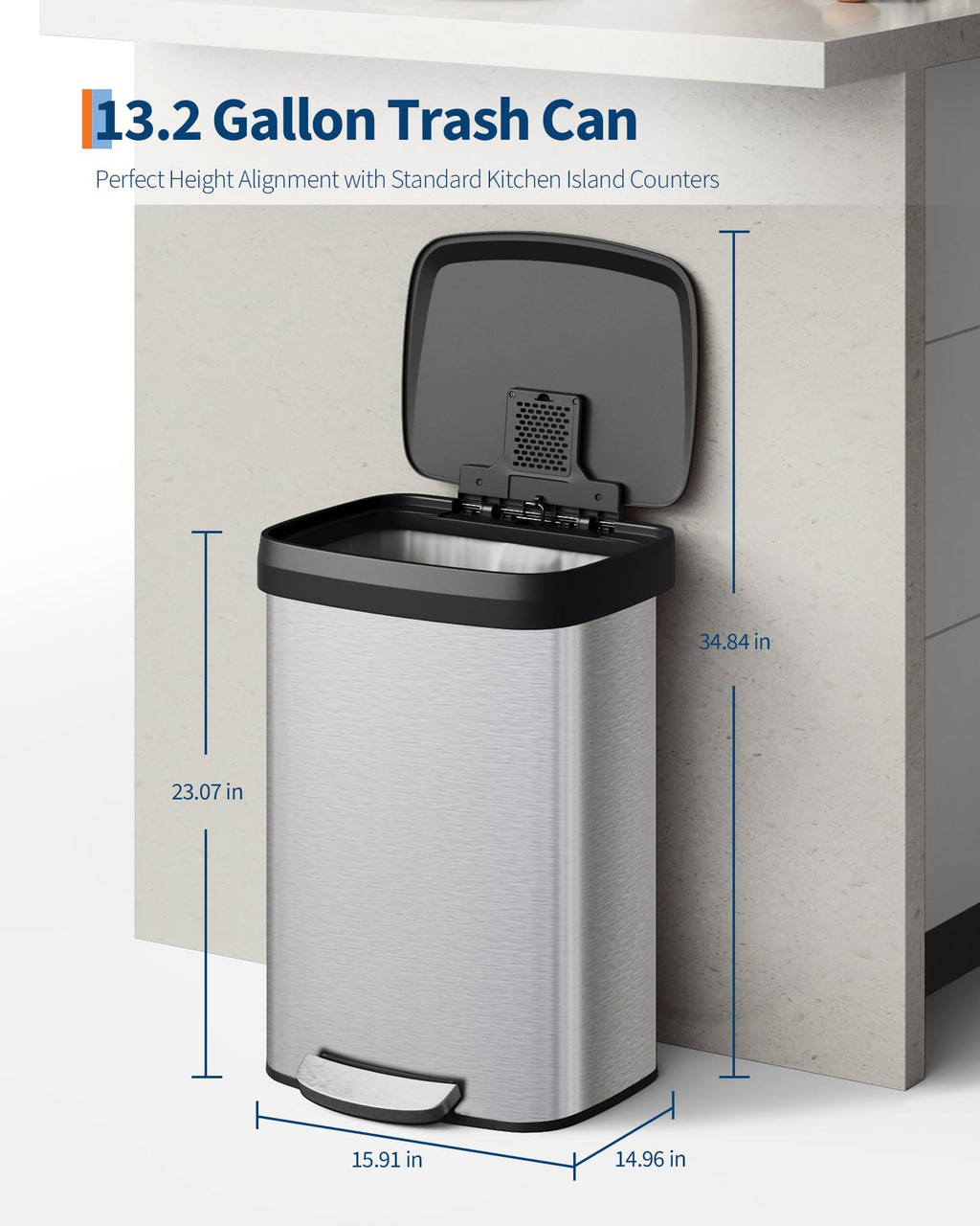 50 L Stainless Steel Step-on Trash Can with Lid E236378