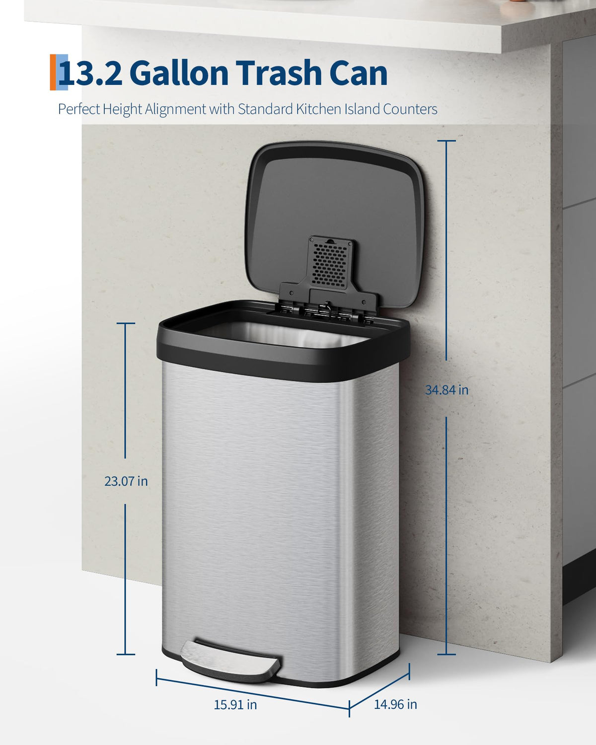 50 L Stainless Steel Step-on Trash Can with Lid E236378