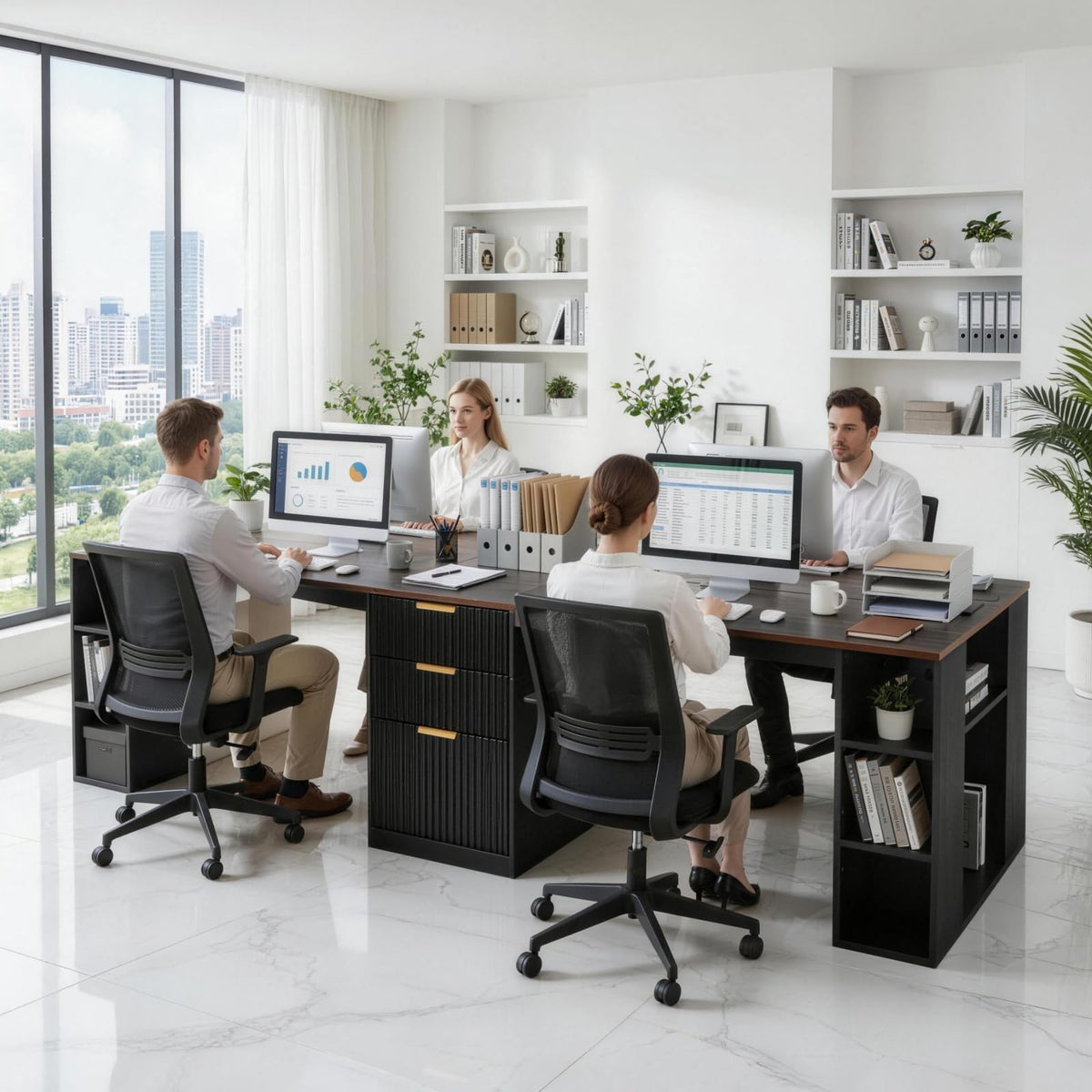Black 2 Person Desk with Power Outlet and USB Ports G750