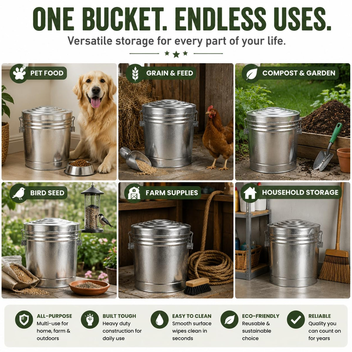 6 Gallon Metal Trash Can with Lid A6988