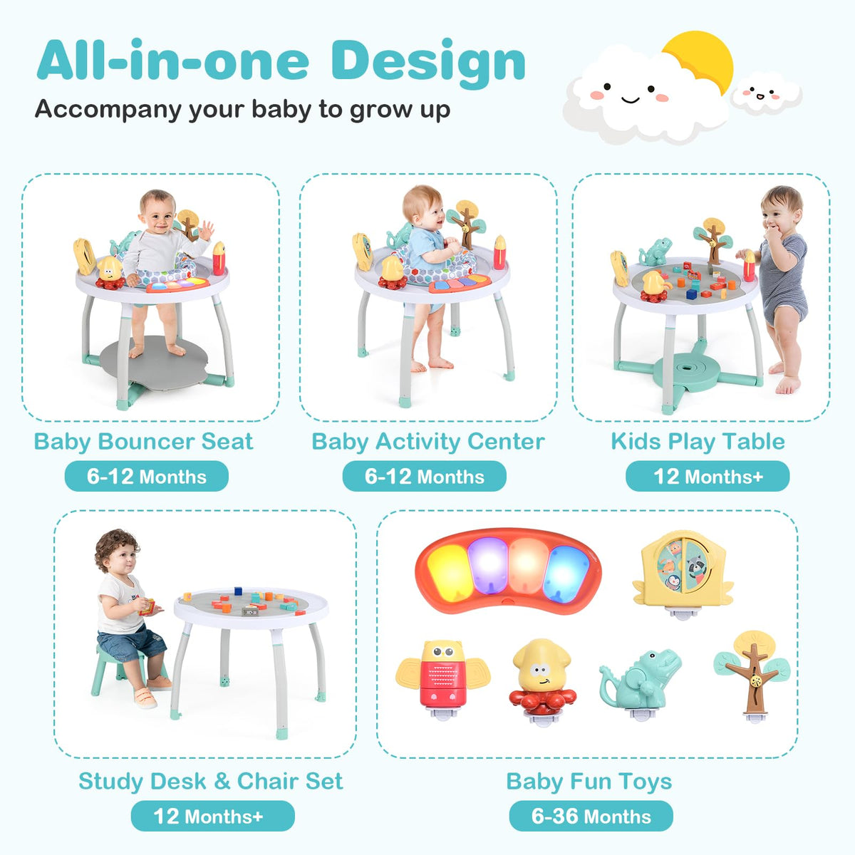 5 in 1 Baby Activity Center with Removable Toys White H184388