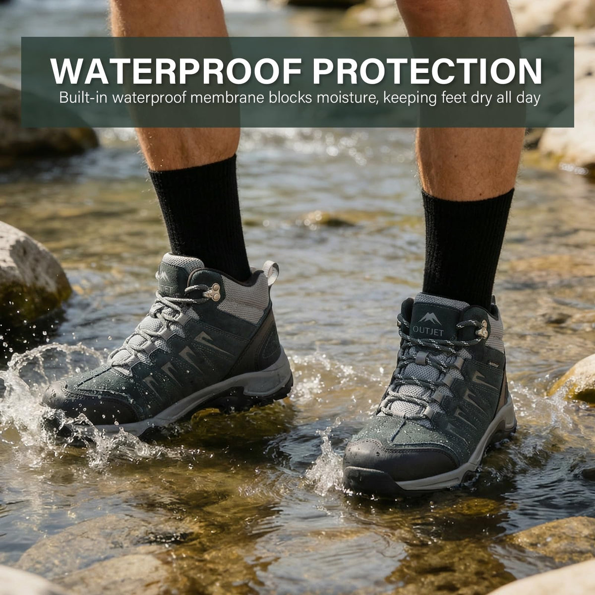 Waterproof Lightweight Leather Mid Ankle Hiking Boots G972276