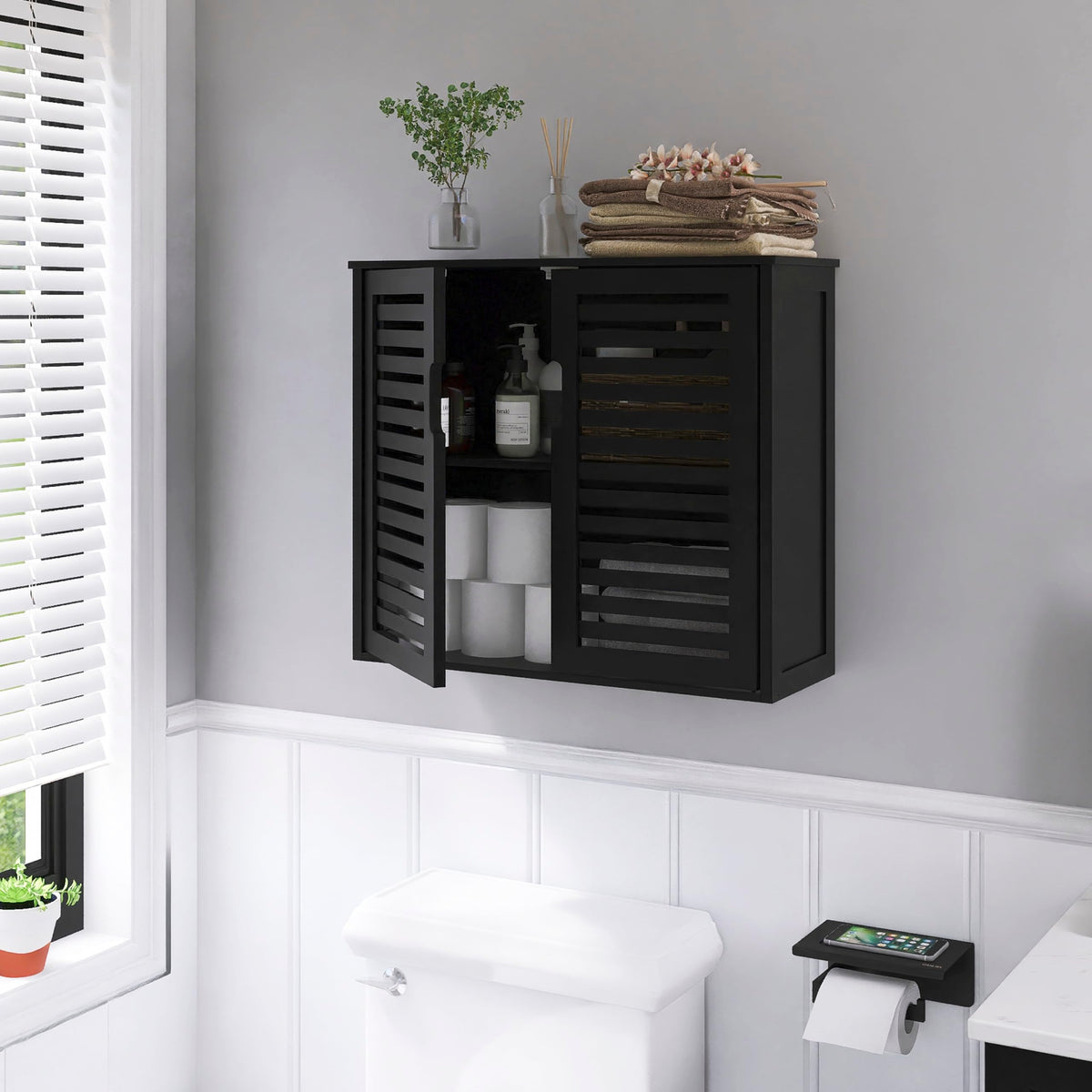 Black Bathroom Storage Cabinet with Adjustable Shelf G16872