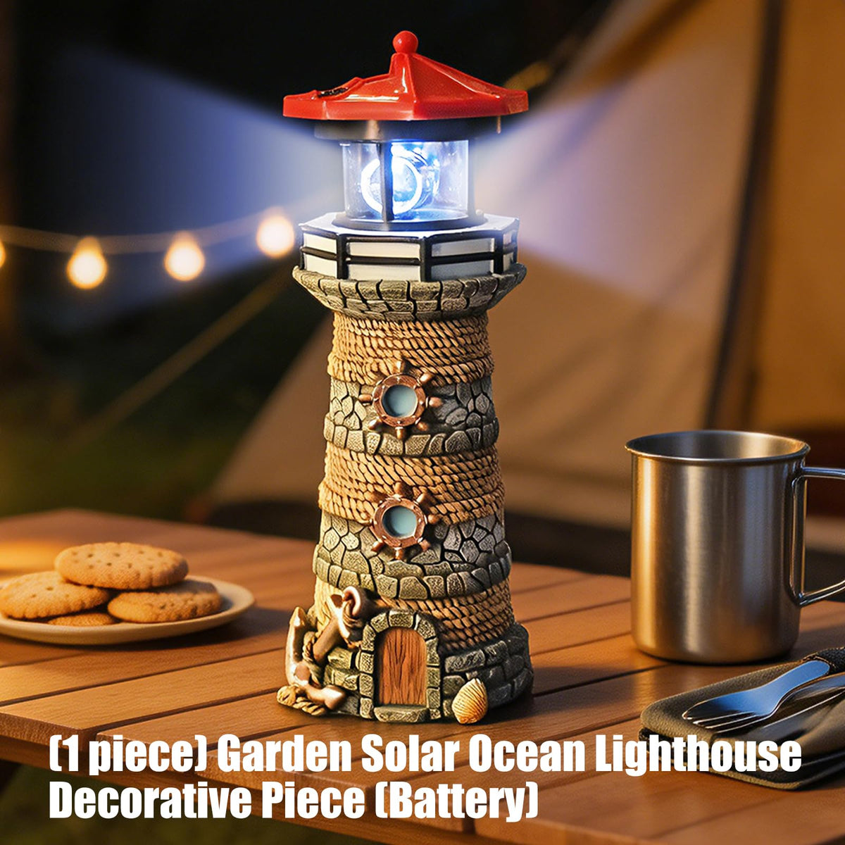 Solar Powered Resin Lighthouse Ornament Y22578