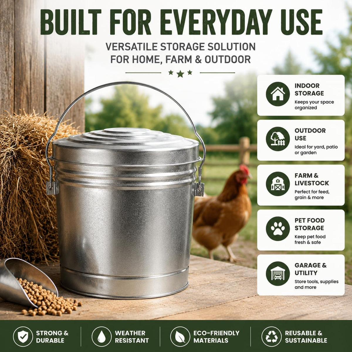 6 Gallon Metal Trash Can with Lid A6988