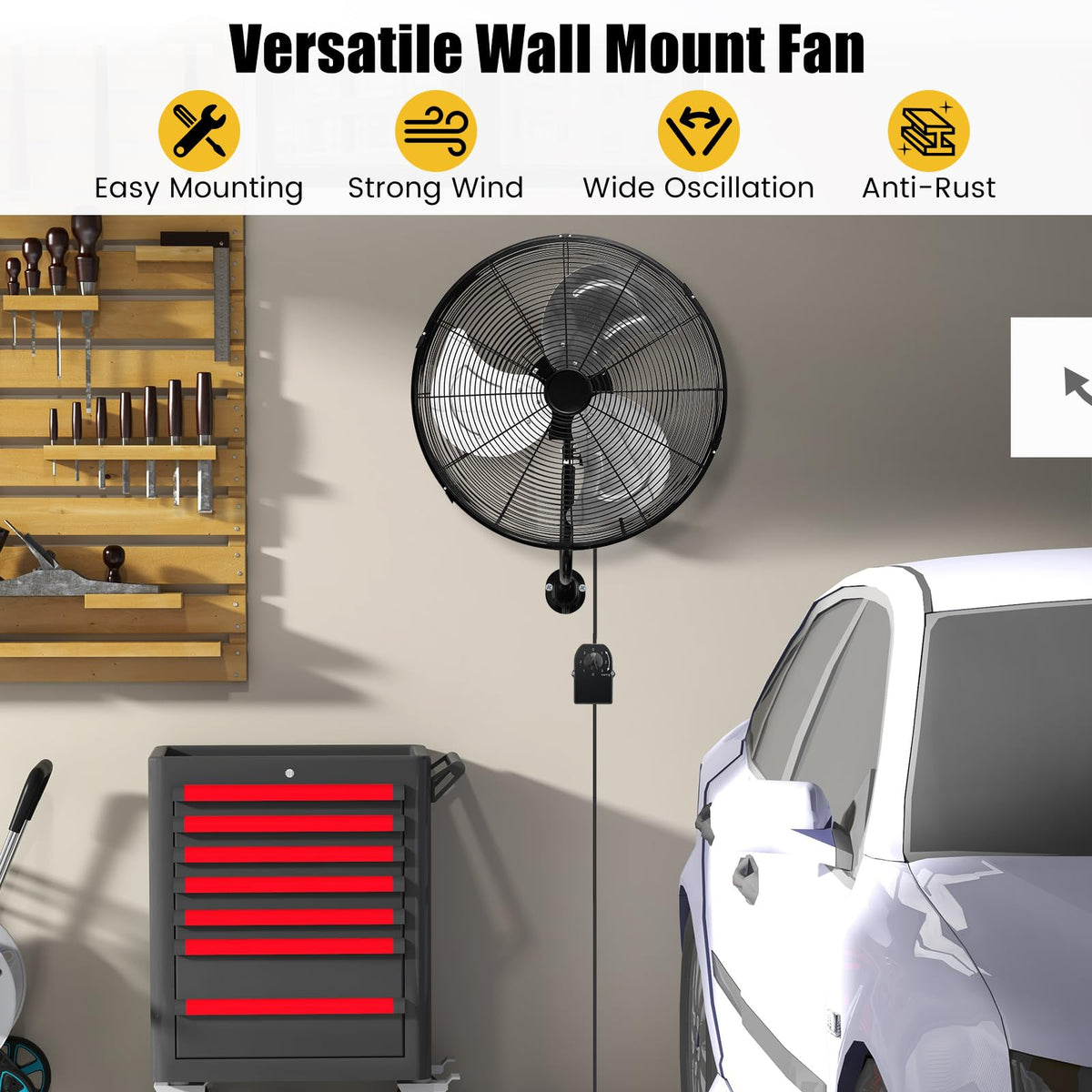 20 Inch 3-Speed Oscillating Metal Wall Fan Z130198