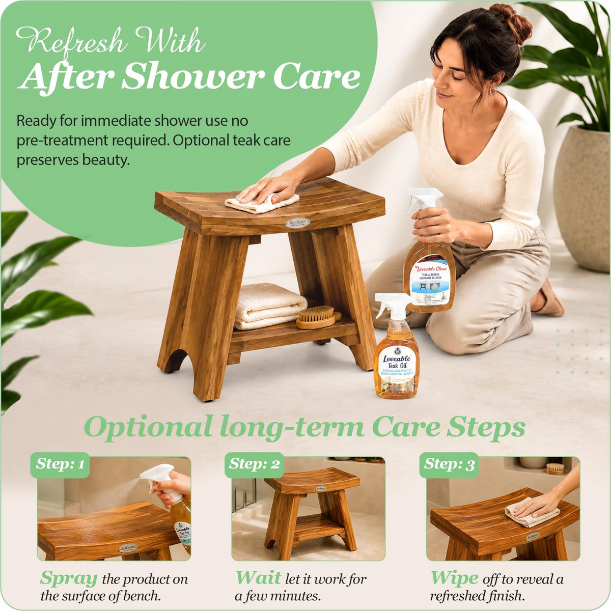 18" Solid Teak Shower Bench with Shelf W445361