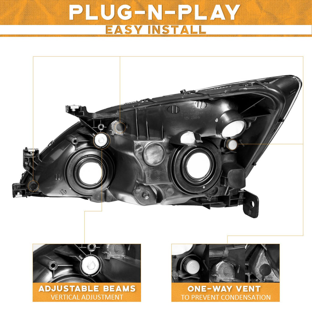 Black Headlight Assembly Left+Right D457