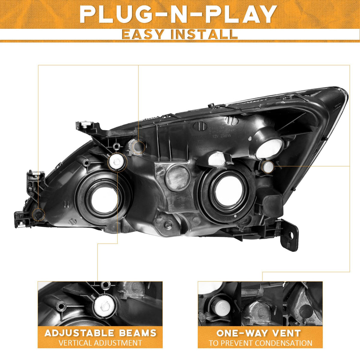 Black Headlight Assembly Left+Right D457