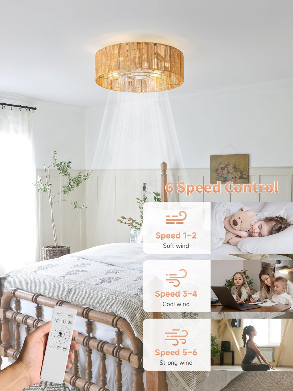 20" Rattan Ceiling Fan with Lights C8704