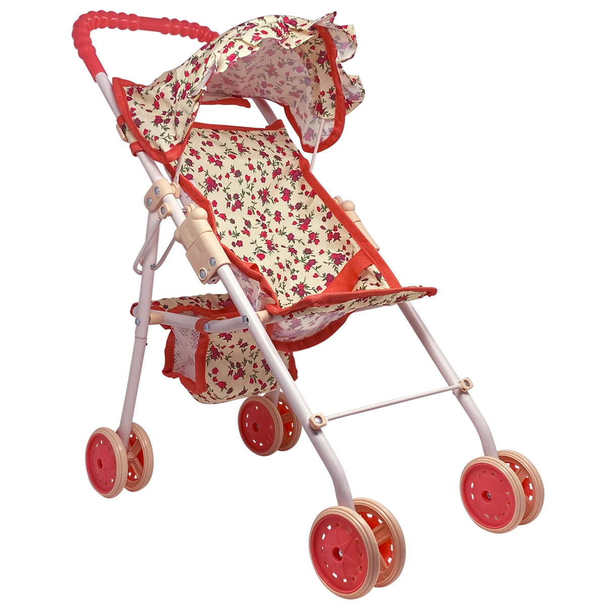 Baby Doll Stroller with Storage Basket, Foldable Frame, Canopy, Seatbelt I50666