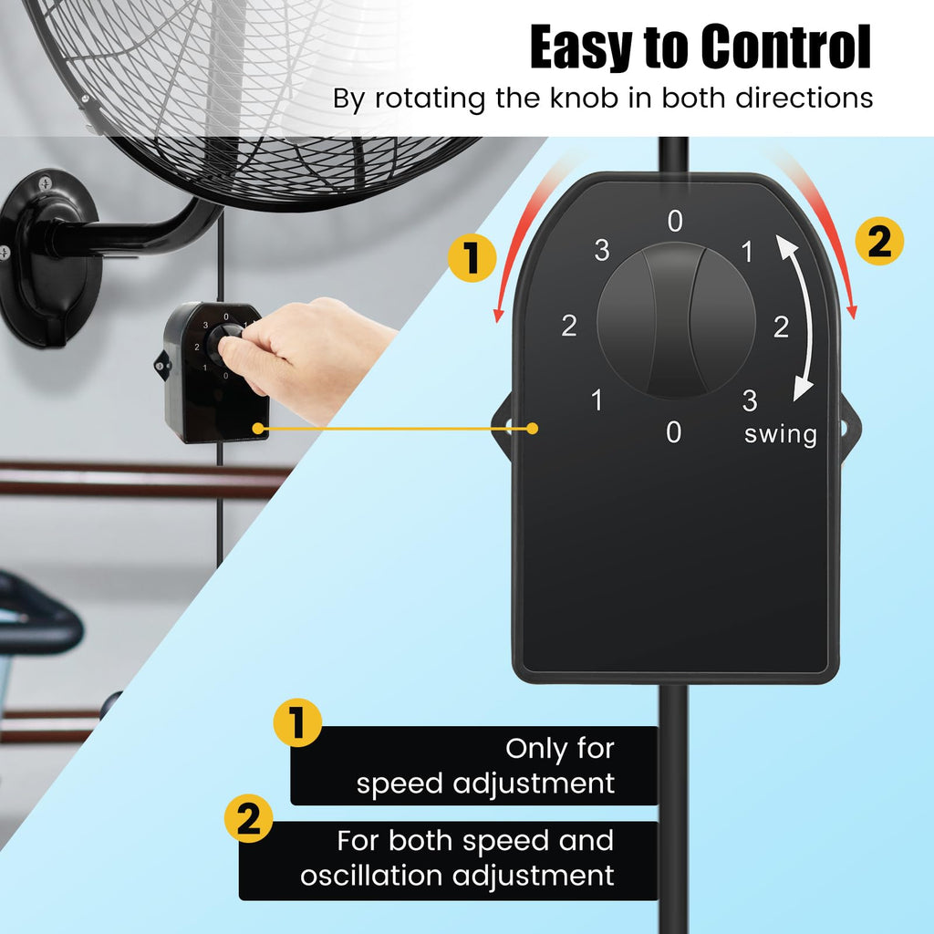 20 Inch 3-Speed Oscillating Metal Wall Fan Z130198
