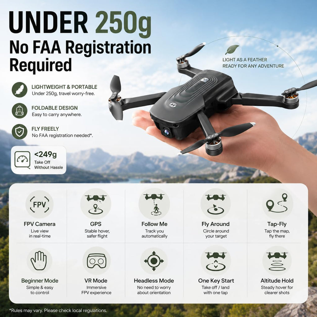 GPS Drone with 4K Camera, Under 249g Foldable RC Quadcopter N675