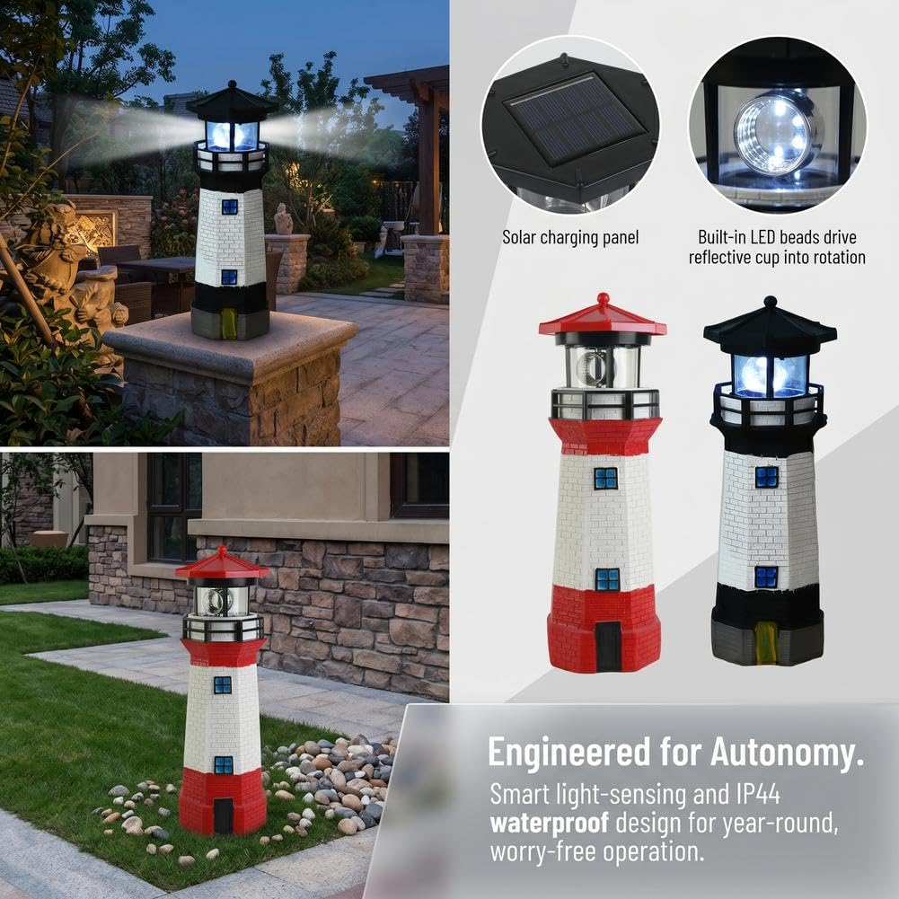10.9in Resin Waterproof Solar-Powered Lighthouse Statue A31929