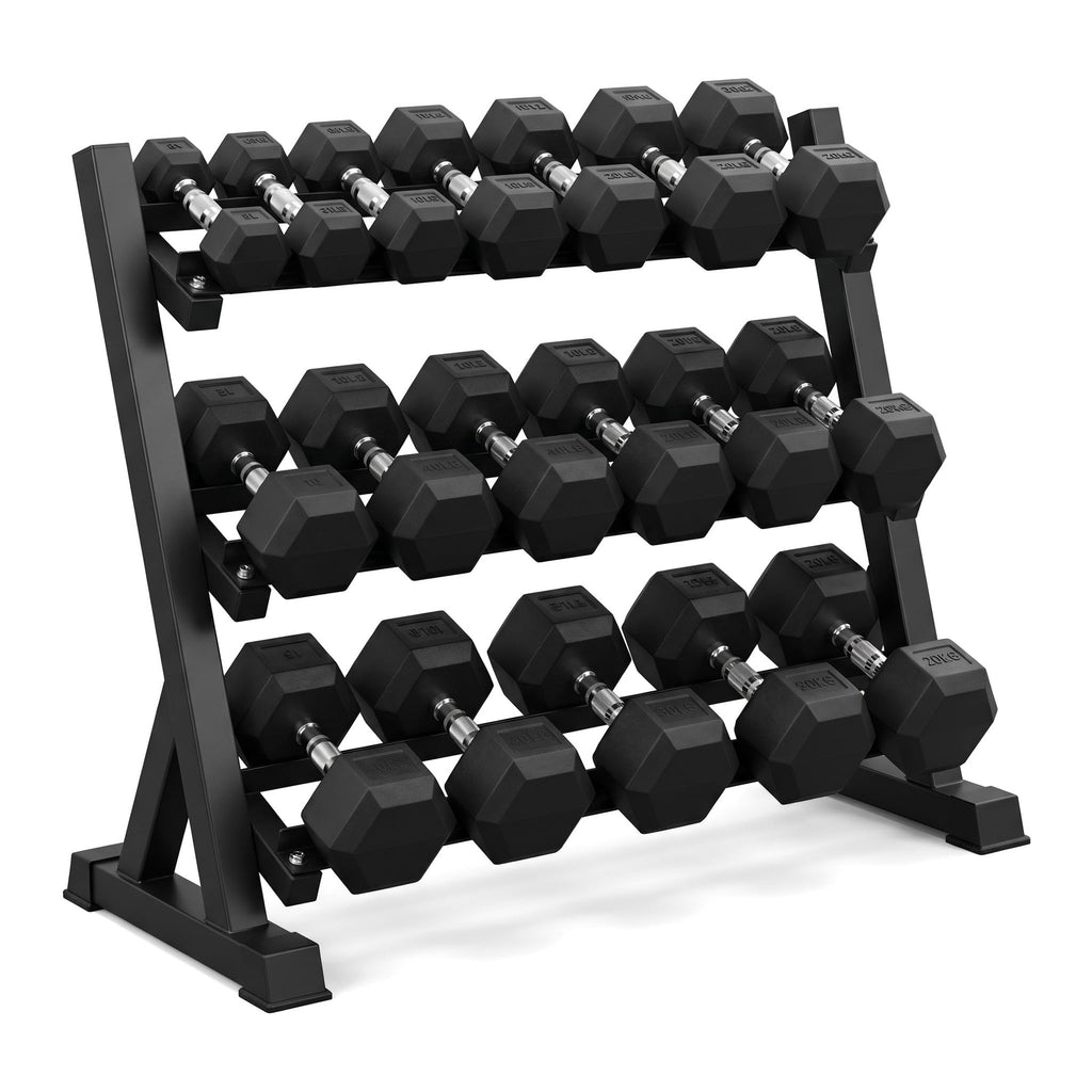 Rubber Hex Dumbbells with Rack O881