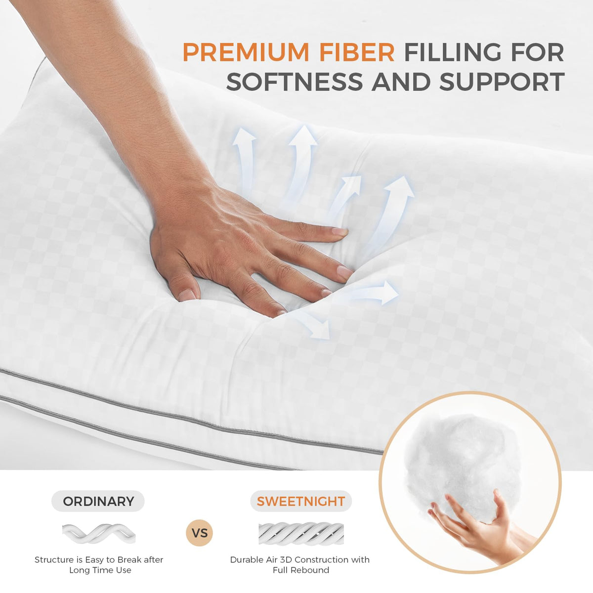 King Size Set of 2 Gusseted Bed Pillows B973146