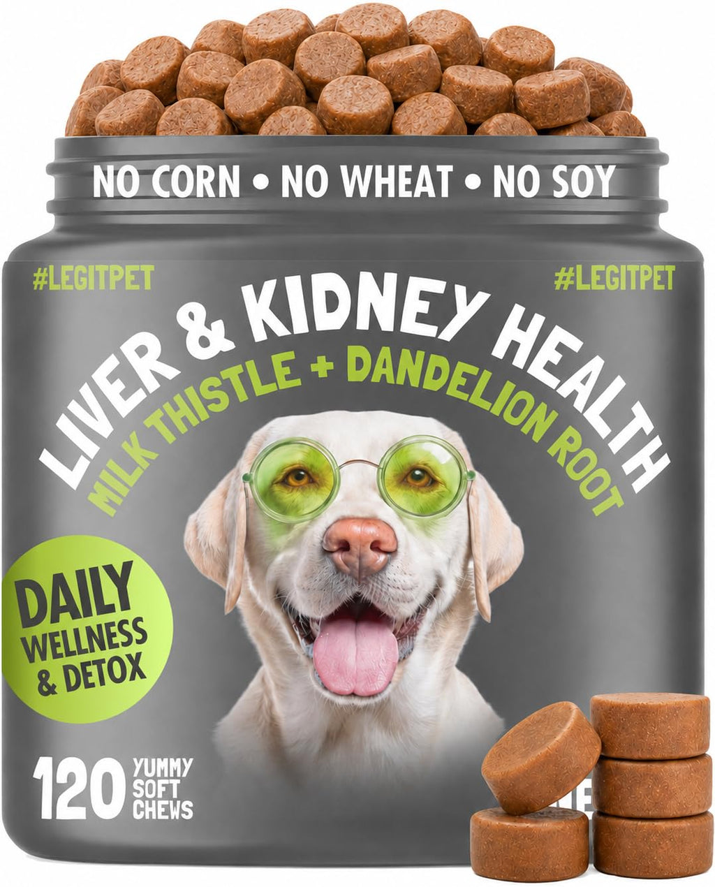 Milk Thistle Dandelion Root Turmeric Curcumin Dog Supplement 120 Soft Chews E707394