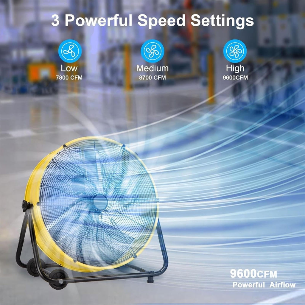 Heavy Duty Floor Drum Fan 3-Speed 360° Tilt Metal A138888