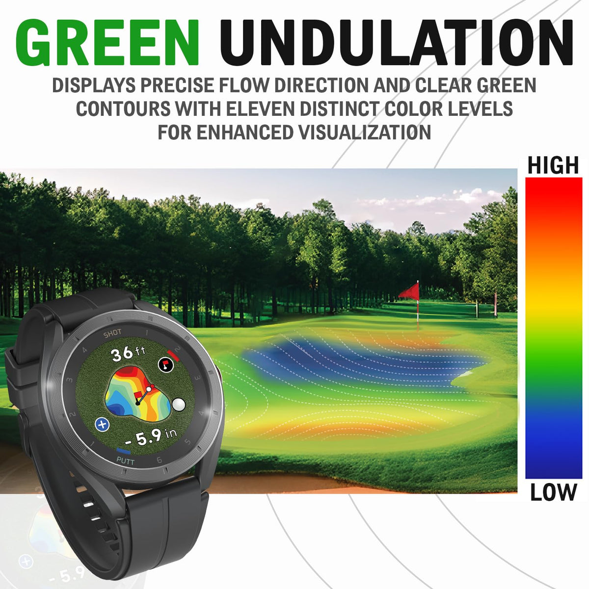 GPS Golf Watch with Green Undulation Slope Mode 1.2" Color Touchscreen P384963