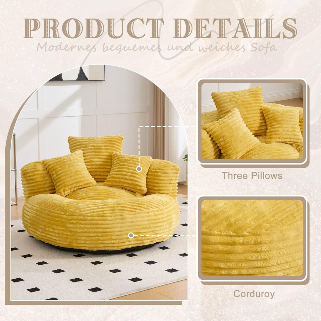 Oversized Corduroy Bean Bag Chair with 3 Pillows T69033