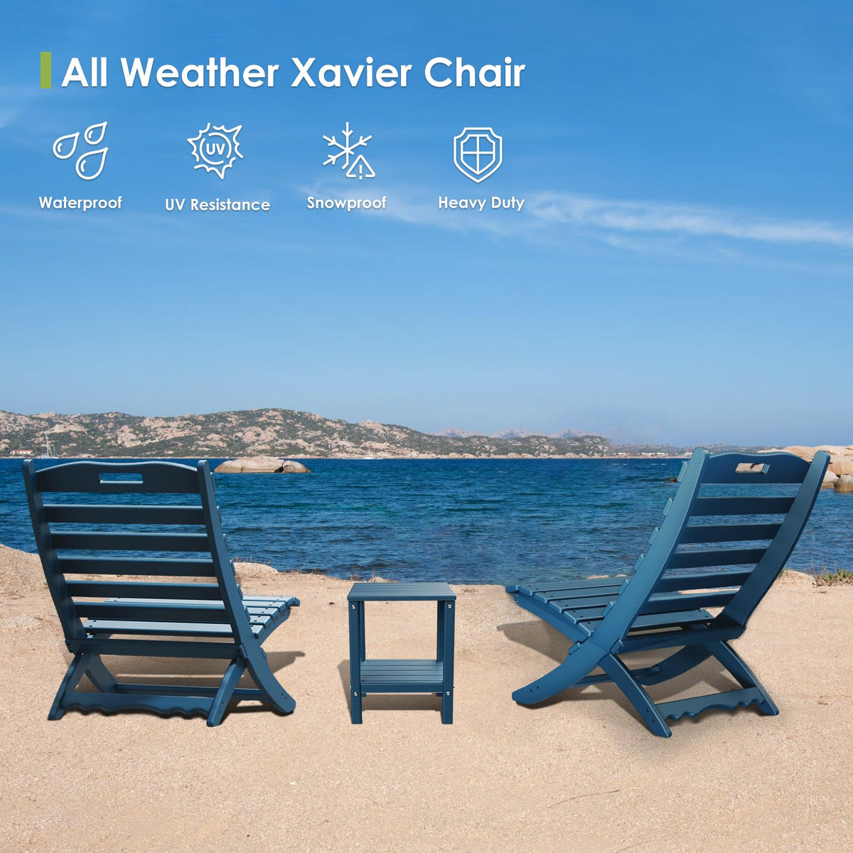 Blue HDPE Plastic Folding Adirondack Chairs Set of 2 O29672
