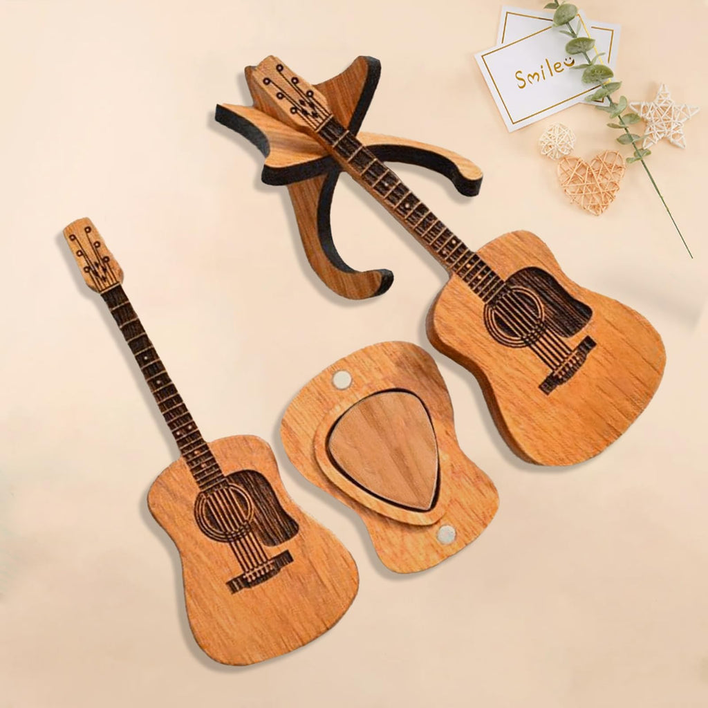 Wooden Guitar Pick Box with 6 Pcs Guitar Picks G212943