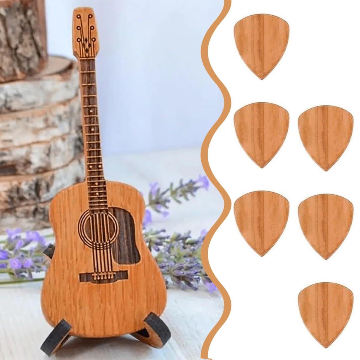 Wooden Guitar Pick Box with 6 Pcs Guitar Picks G212943