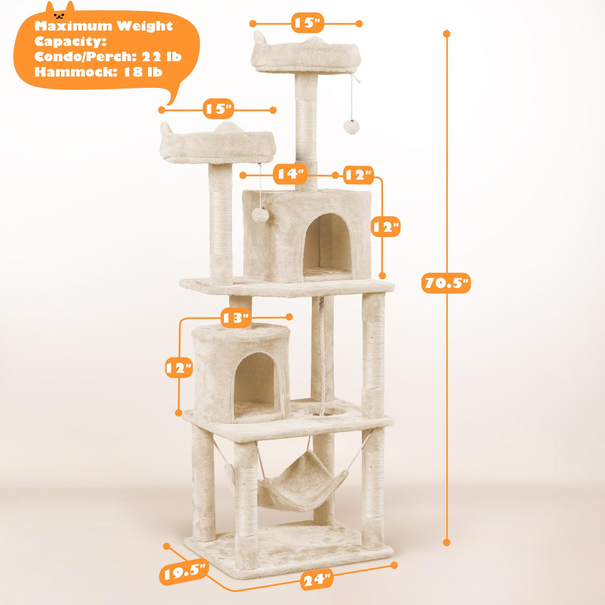 Beige 70.5in Multi-Level Cat Tree C2906