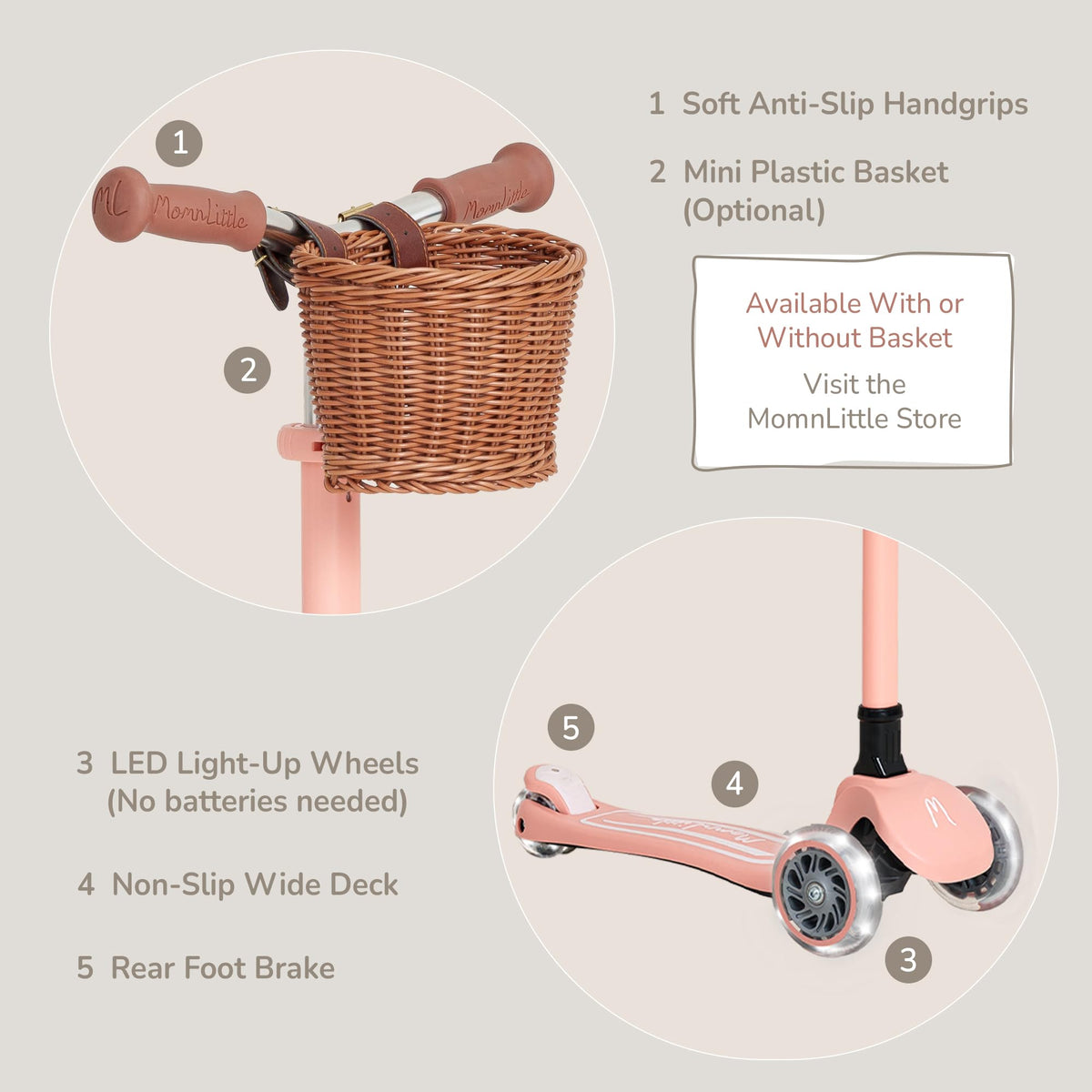 3-Wheel Foldable Kids Scooter with LED Light-Up Wheels E964249