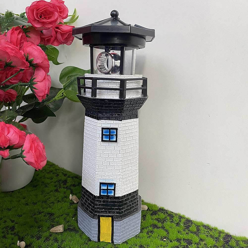 10.9in Resin Waterproof Solar-Powered Lighthouse Statue A31929