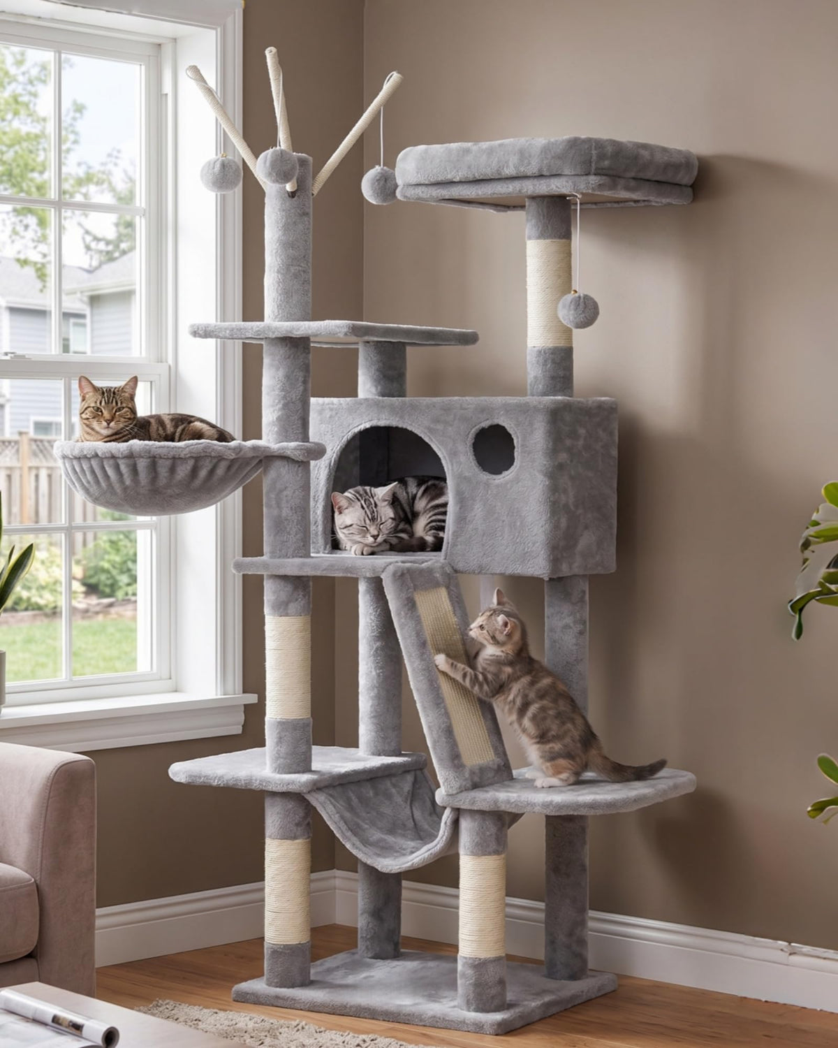 Cat Tree Tower with Padded Platform Bed, Hammock T577