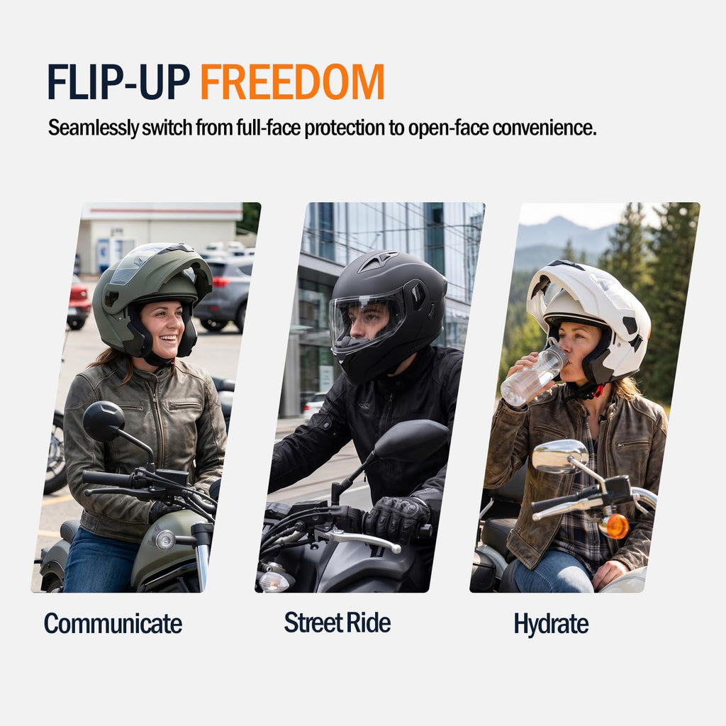 Full Face Flip Up Matte Black Motorcycle Helmet M878