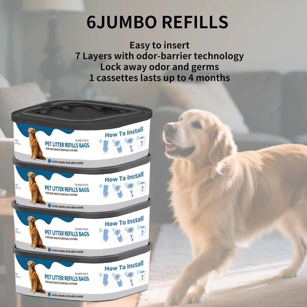 6 Pack Jumbo Square Refills Pet Waste Bags G2049
