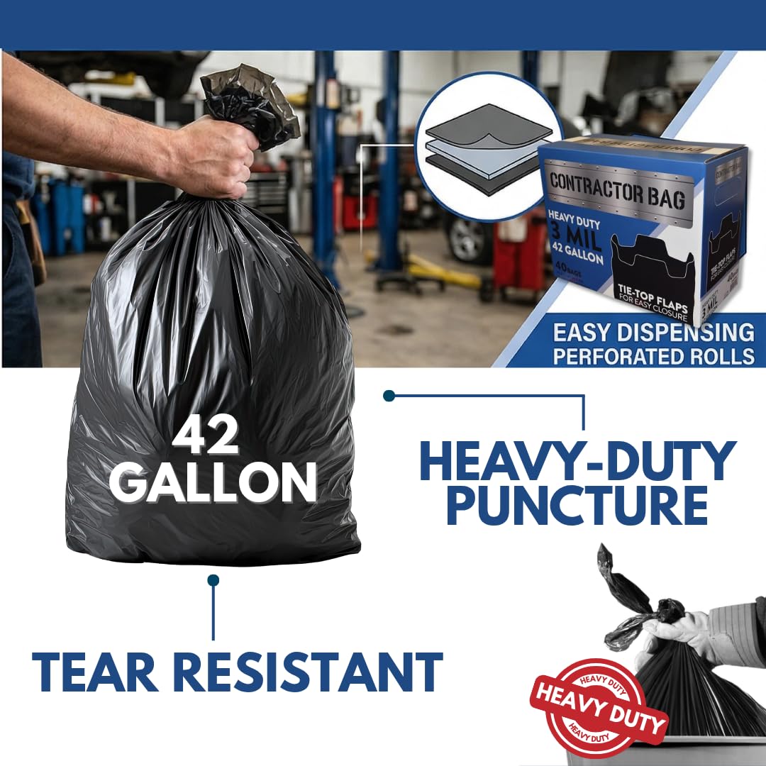 42 Gallon Black Contractor Garbage Bag, 40 Count D505180
