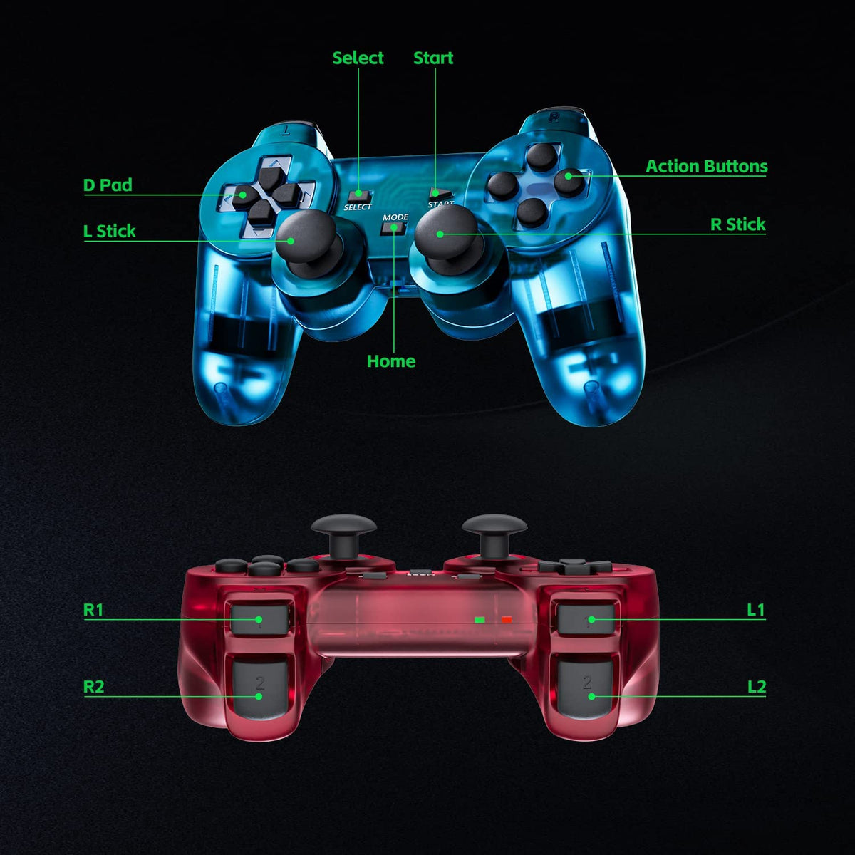 Wireless Controller Double Vibration ClearBlue and ClearGreen L925