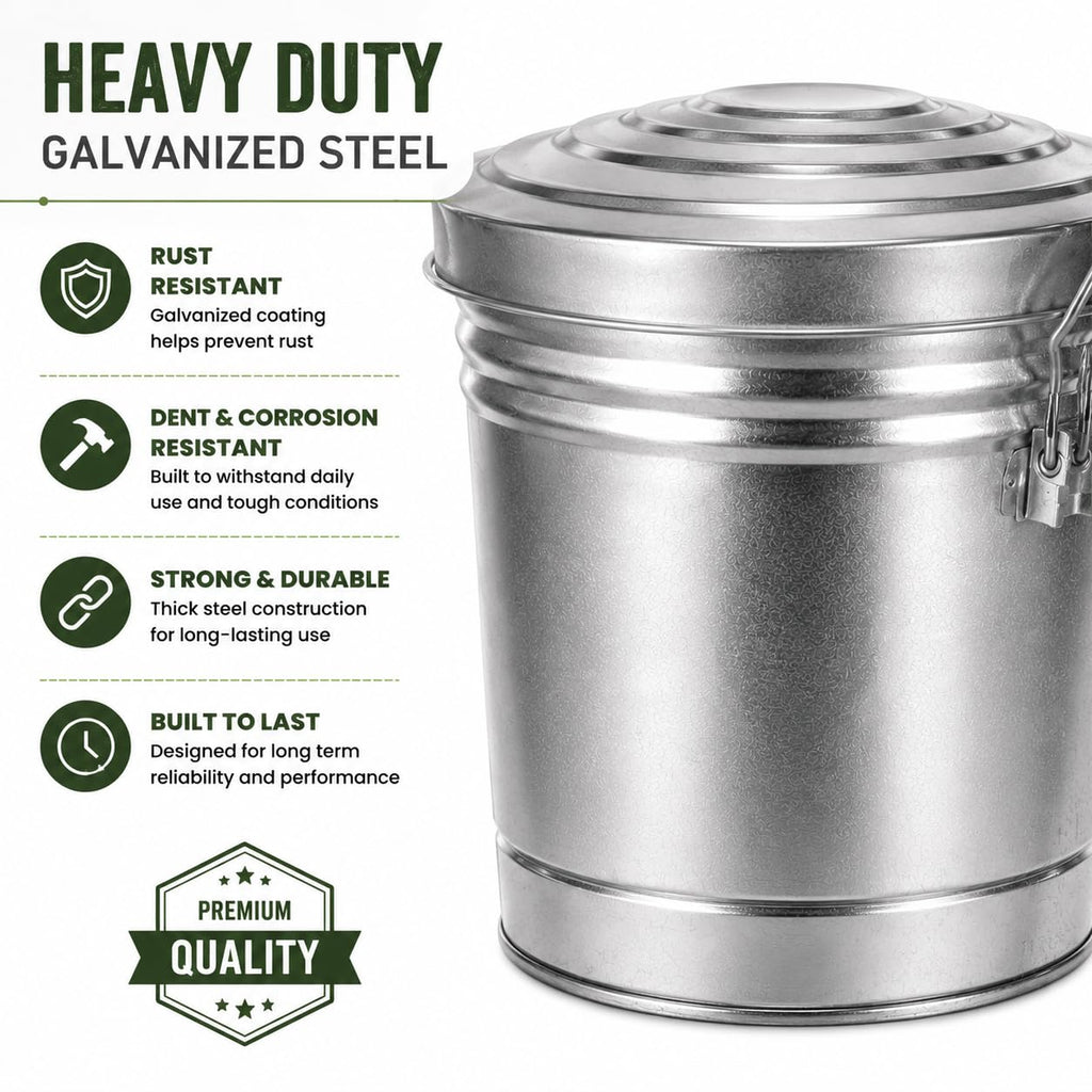 6 Gallon Metal Trash Can with Lid A6988