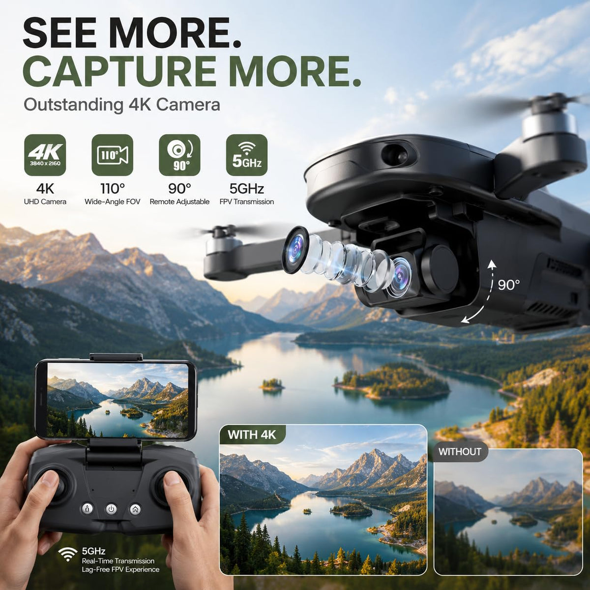 GPS Drone with 4K Camera, Under 249g Foldable RC Quadcopter N675