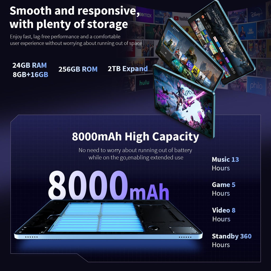 Android 16 Tablet 10 inch 32GB 256GB 2TB Expand Black S416