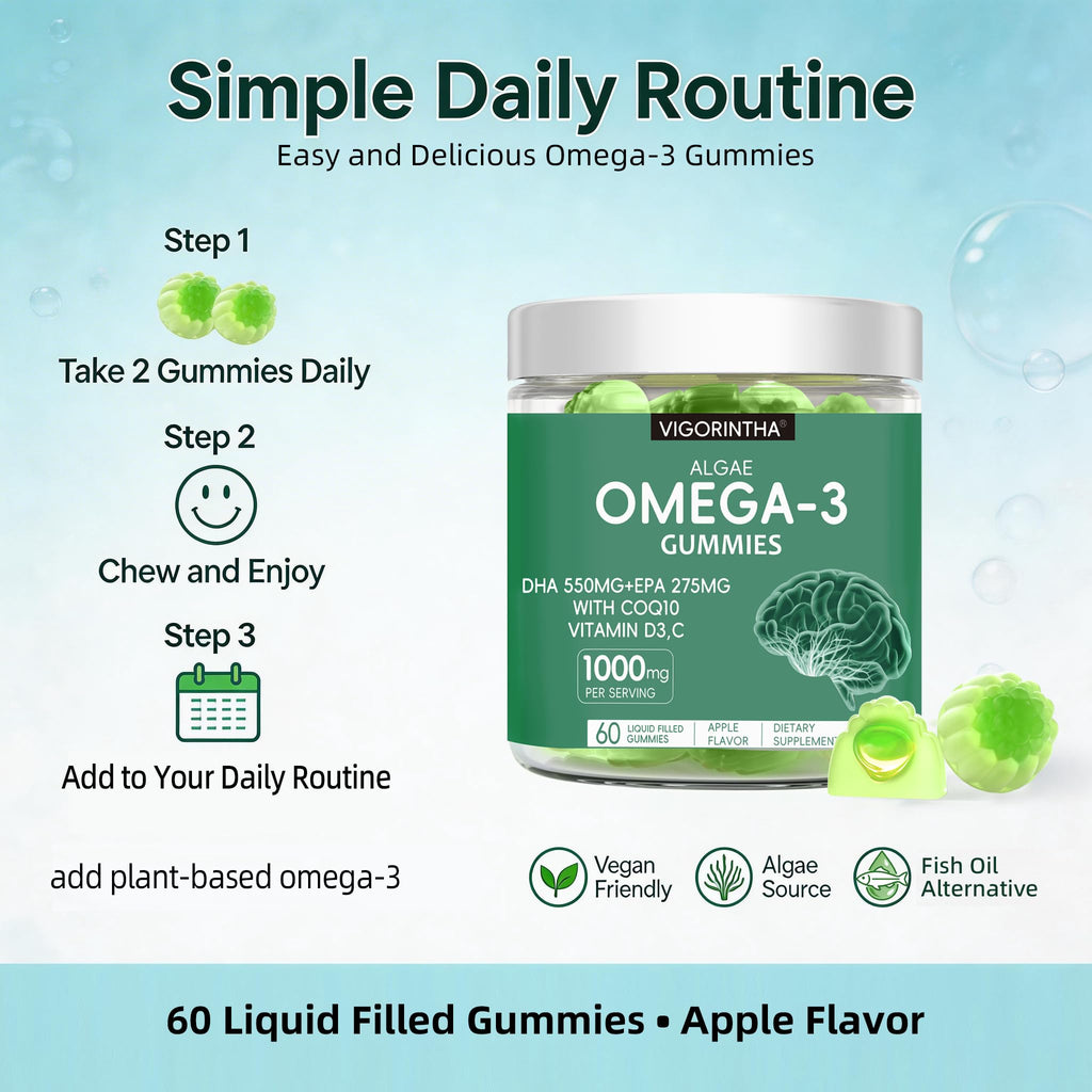 Vegan Omega-3 Algae Oil Softgels with DHA & EPA, 120 Softgels N430