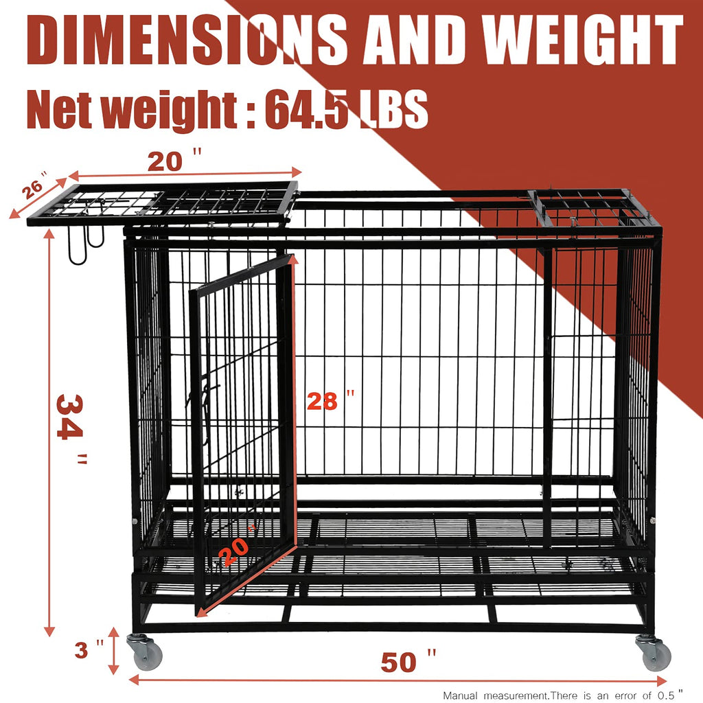 48 inch Heavy Duty Foldable Dog Crate with Lockable Wheels O6147