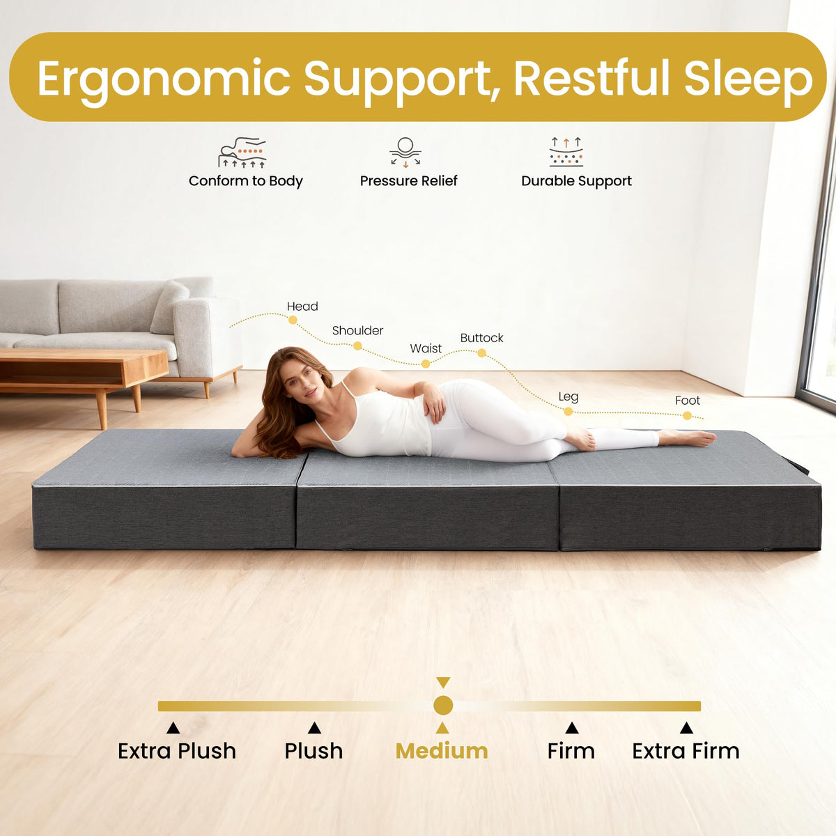 Queen Size 6 Inch Memory Foam Tri Folding Mattress E94821