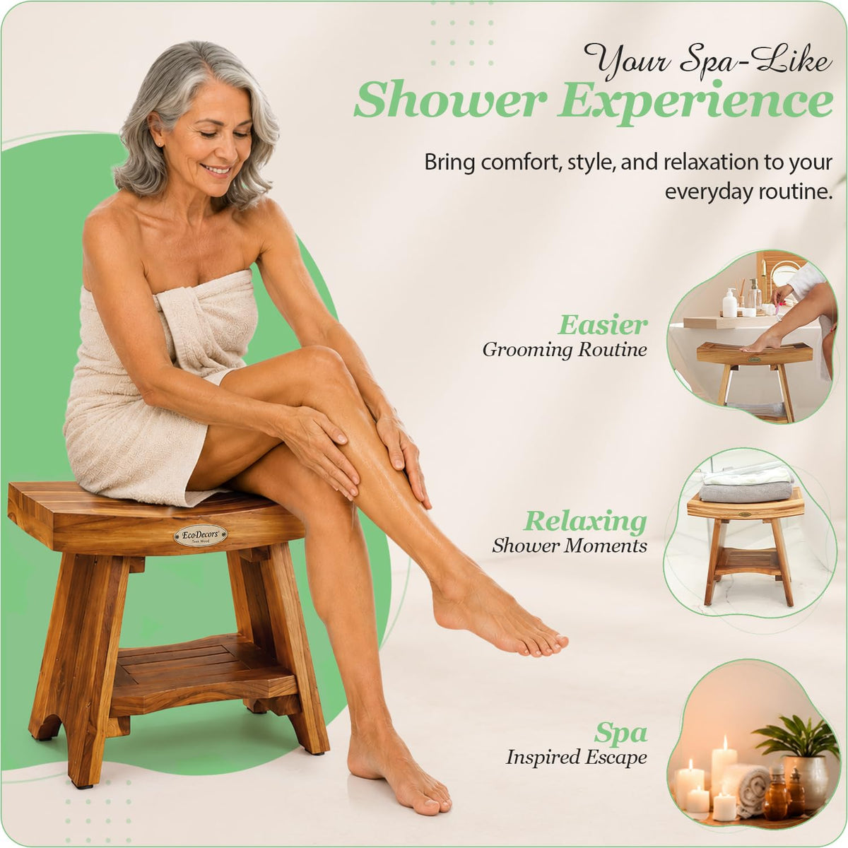 18" Solid Teak Shower Bench with Shelf W445361
