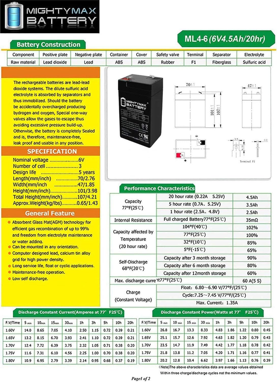 6V 4.5AH SLA Battery 2 Pack B777