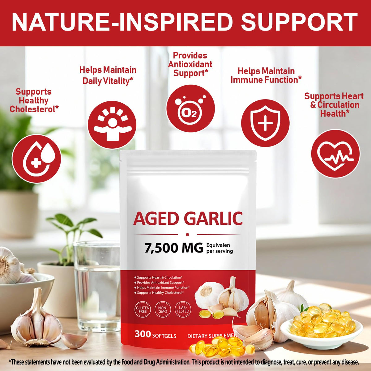 2 Years Aged Garlic Extract Capsules 300 Count Gluten-Free F5408