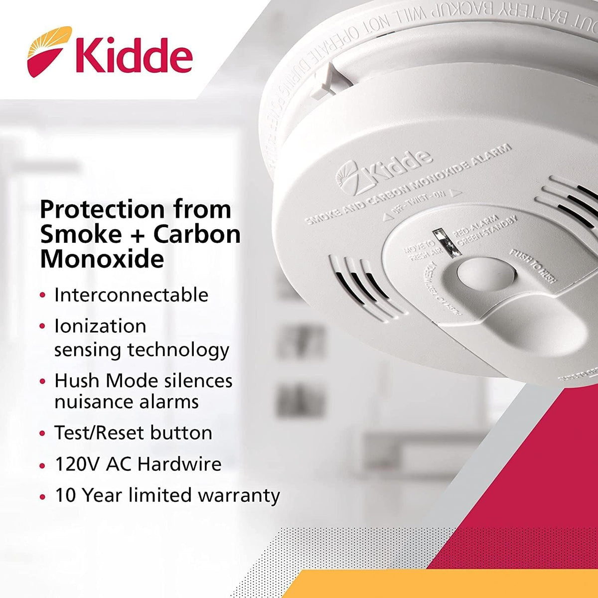 Hardwired Smoke & Carbon Monoxide Detector with Battery Backup, Pack of 2 S1962