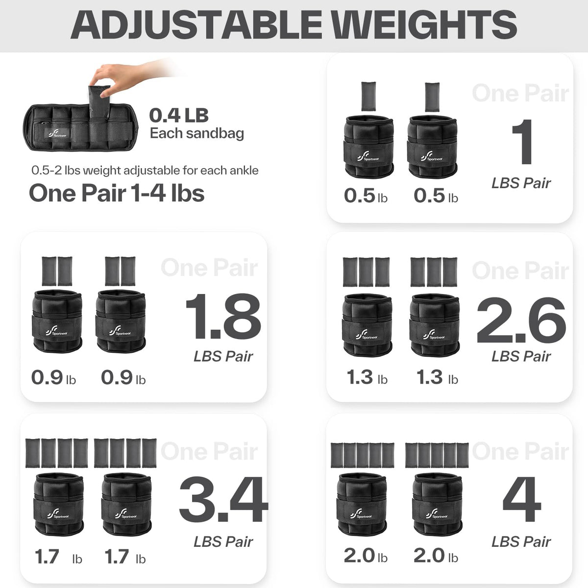 Adjustable Ankle and Wrist Weights Pair of 4lb C7066