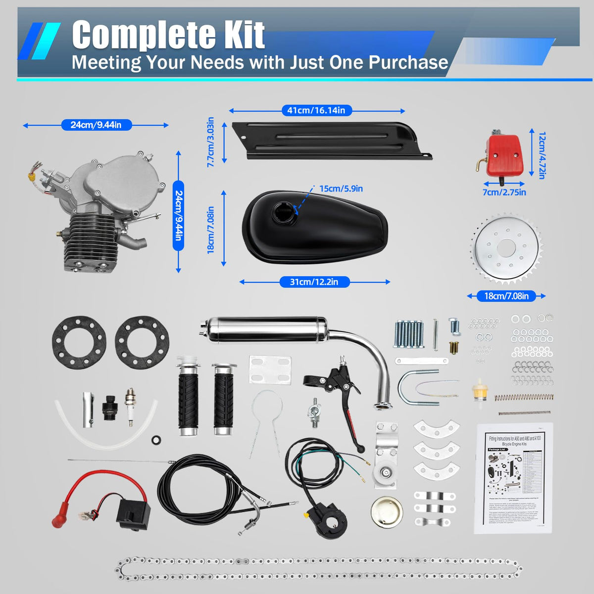 2 Stroke 100cc Bicycle Engine Kit 44 Tooth Sprocket D83104