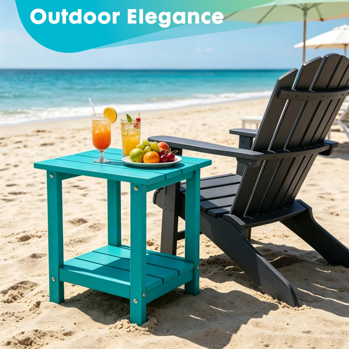 2-Tier Square Weather Resistant HDPE Side Table S4337