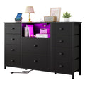 Black Dresser with Charging Station and LED Lights X38901